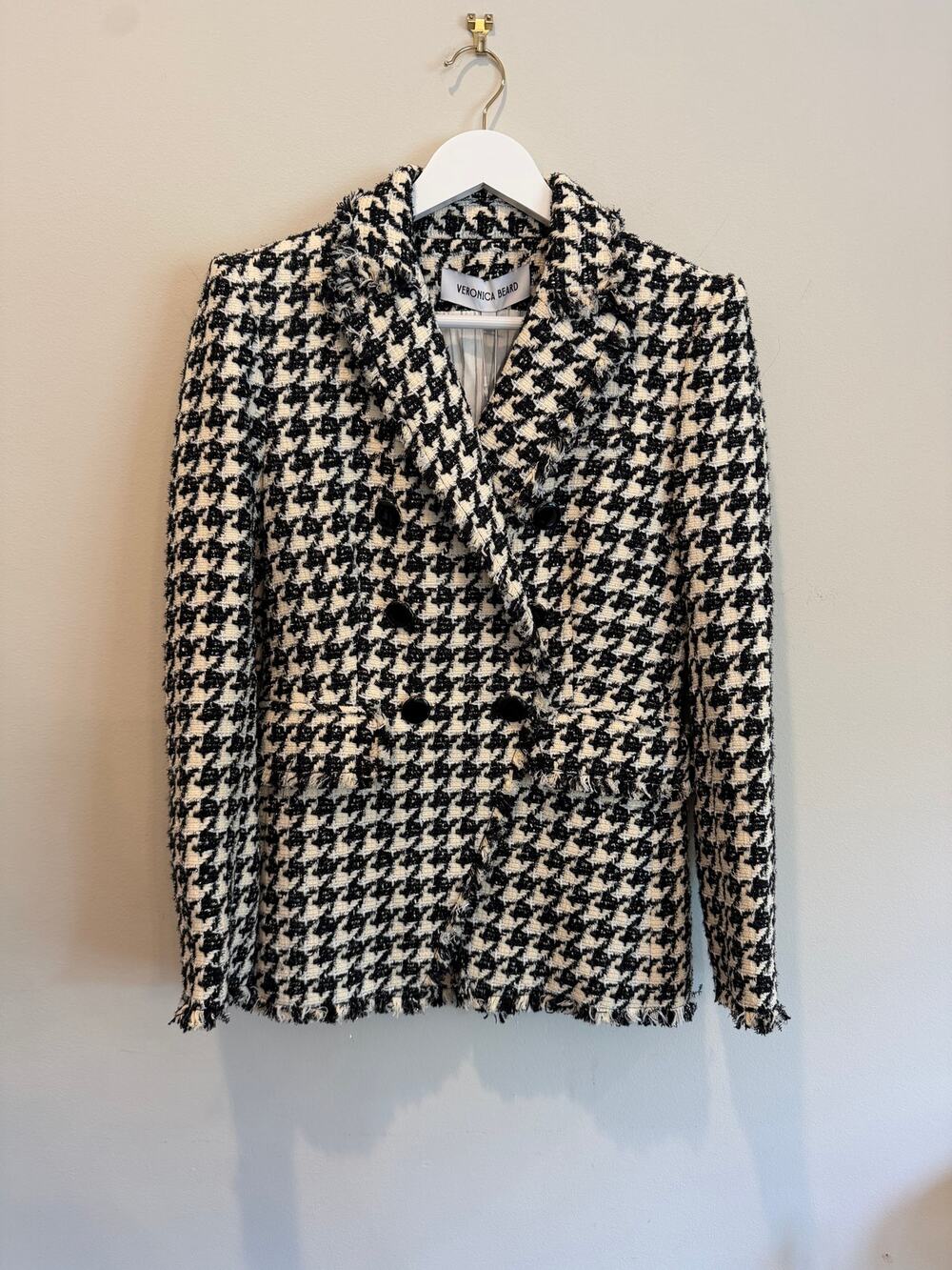 NWT Veronica Beard Houndstooth Tweed Double Breasted Blazer Jacket Size 4